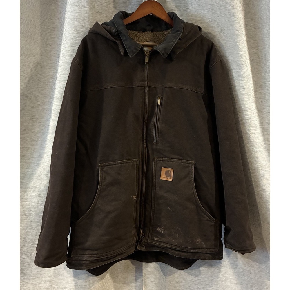 Vintage Carhartt Sandstone Ridge Sherpa Lined Dark Brown Work Jacket Size XL
